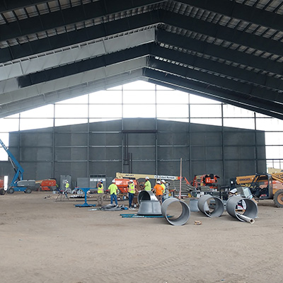 Photo of construction of the North Dakota State University (NDSU) Performance Complex. NECA contractor Rick Electric, Inc. is working on the lighting for the $50 million facility.