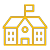 School icon in yellow with white background
