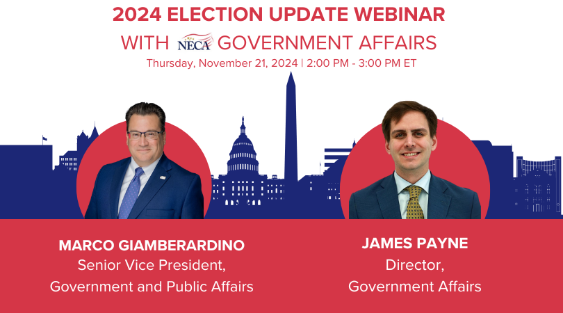NECA Election Update Webinar Graphic with NECA Government Affairs Team