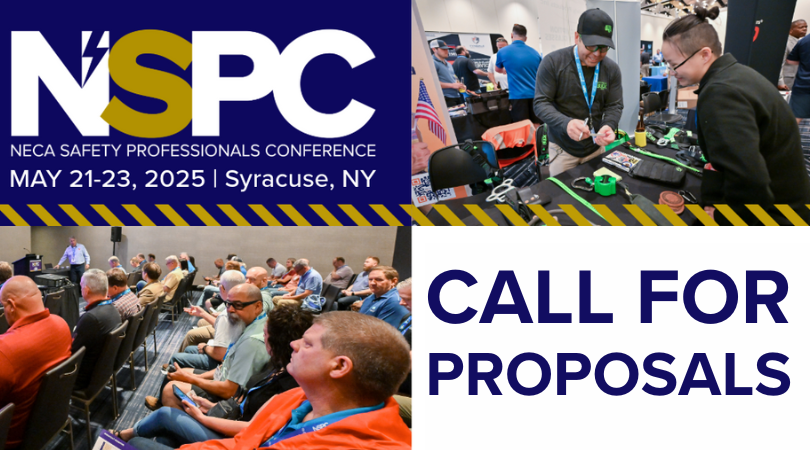 NSPC Call for Proposals | NECA Graphic with NSPC Logo and Images from Conference