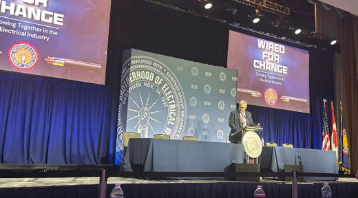 NECA CEO David Long speaking at IBEW Construction Conference