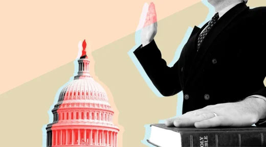Graphic of the U.S. Capitol Building | Someone Taking Oath | NECA 2024 Government Affairs Year in Review