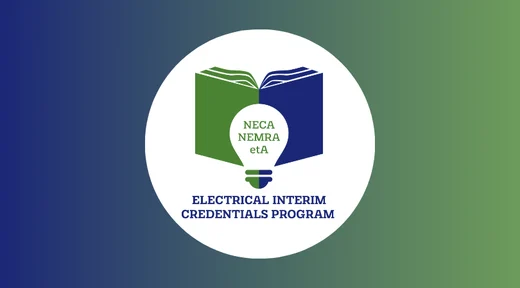 NECA-NEMRA Partnership: Electrical Interim Credentials Program | Graphic with Blue and Green Book